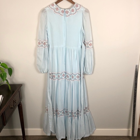 Vintage Gunne Sax Blue Boho Maxi Prairie Dress - Picture 11 of 16
